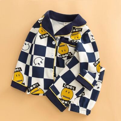 Spring autumn cardigan boys cotton pajama set
