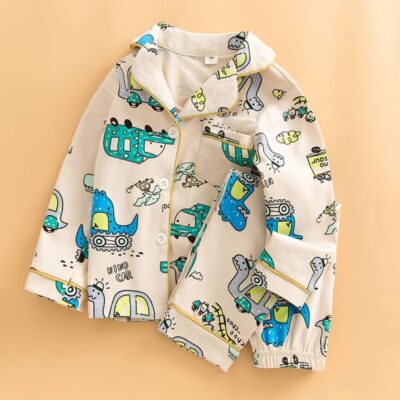 Spring autumn cardigan boys cotton pajama set
