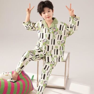 Cartoon spring autumn cardigan boys cotton pajama set