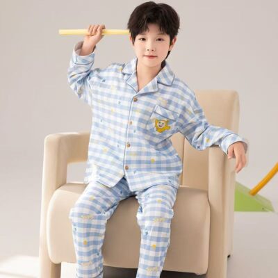 Cartoon spring autumn cardigan boys cotton pajama set