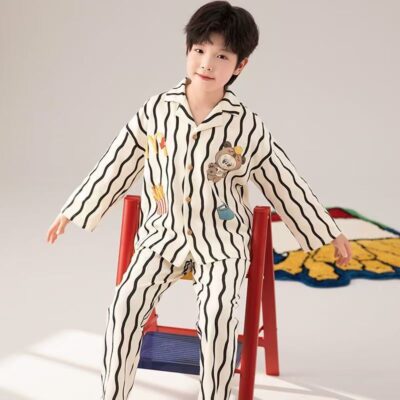Cartoon spring autumn cardigan boys cotton pajama set