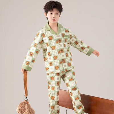 Cartoon spring autumn cardigan boys cotton pajama set
