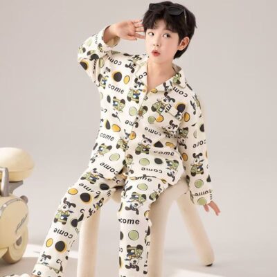 Cartoon spring autumn cardigan boys cotton pajama set