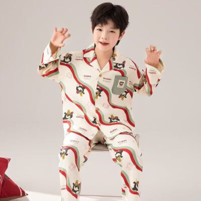 Cartoon spring autumn cardigan boys cotton pajama set