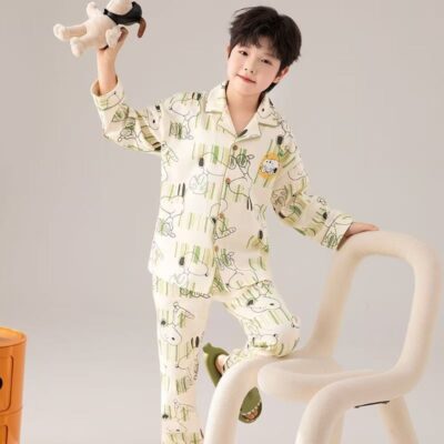 Cartoon spring autumn cardigan boys cotton pajama set