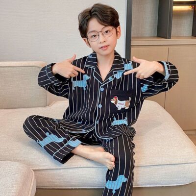 Spring autumn cartoon loose cardigan boys cotton pajama set