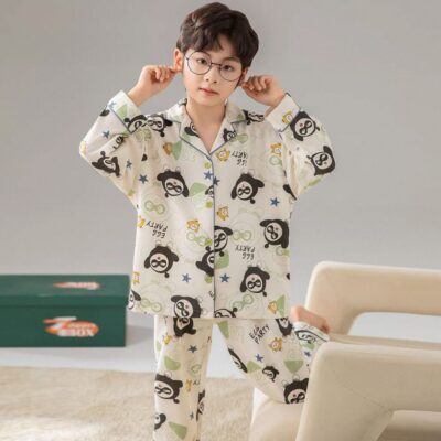 Spring autumn cartoon loose cardigan boys cotton pajama set