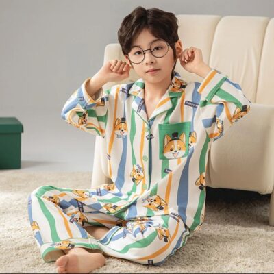 Spring autumn cartoon loose cardigan boys cotton pajama set