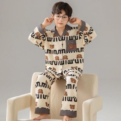 Spring autumn cartoon loose cardigan boys cotton pajama set