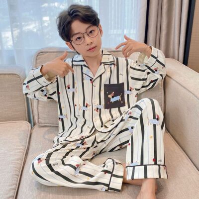 Spring autumn cartoon loose cardigan boys cotton pajama set