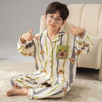 Spring autumn cartoon loose cardigan boys cotton pajama set