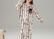 Long sleeve cartoon cardigan girls cotton pajama set