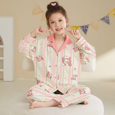 Spring autumn long sleeve cartoon girls cotton pajama set