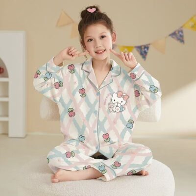 Spring autumn long sleeve cartoon girls cotton pajama set