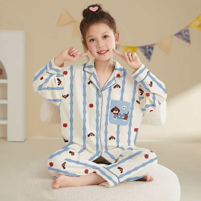 Spring autumn long sleeve cartoon girls cotton pajama set