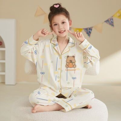Spring autumn long sleeve cartoon girls cotton pajama set