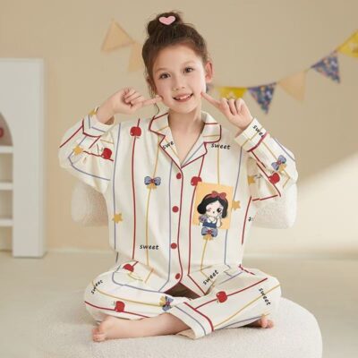 Spring autumn long sleeve cartoon girls cotton pajama set