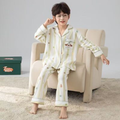 Spring autumn long sleeve cartoon kids cotton pajama set