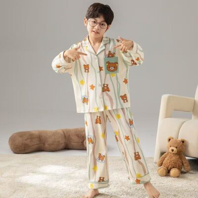 Spring autumn long sleeve cartoon kids cotton pajama set