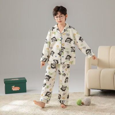 Spring autumn long sleeve cartoon kids cotton pajama set