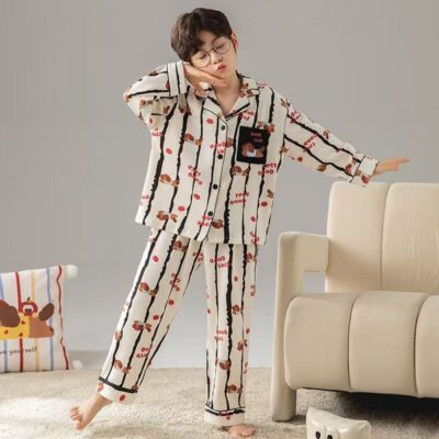 Spring autumn long sleeve cartoon kids cotton pajama set