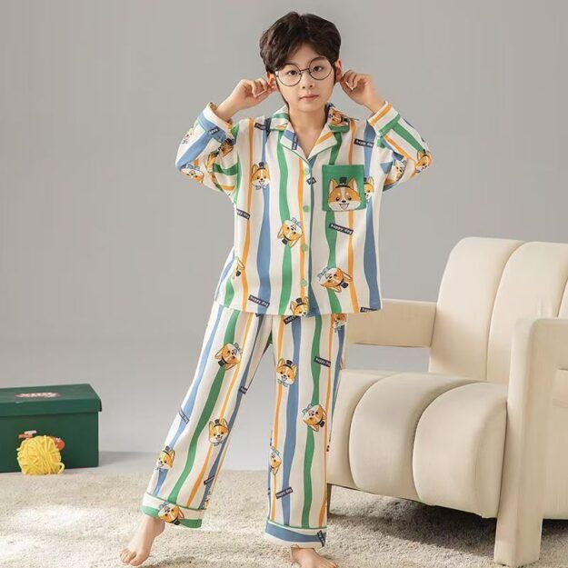 Spring autumn long sleeve cartoon men cotton pajama set