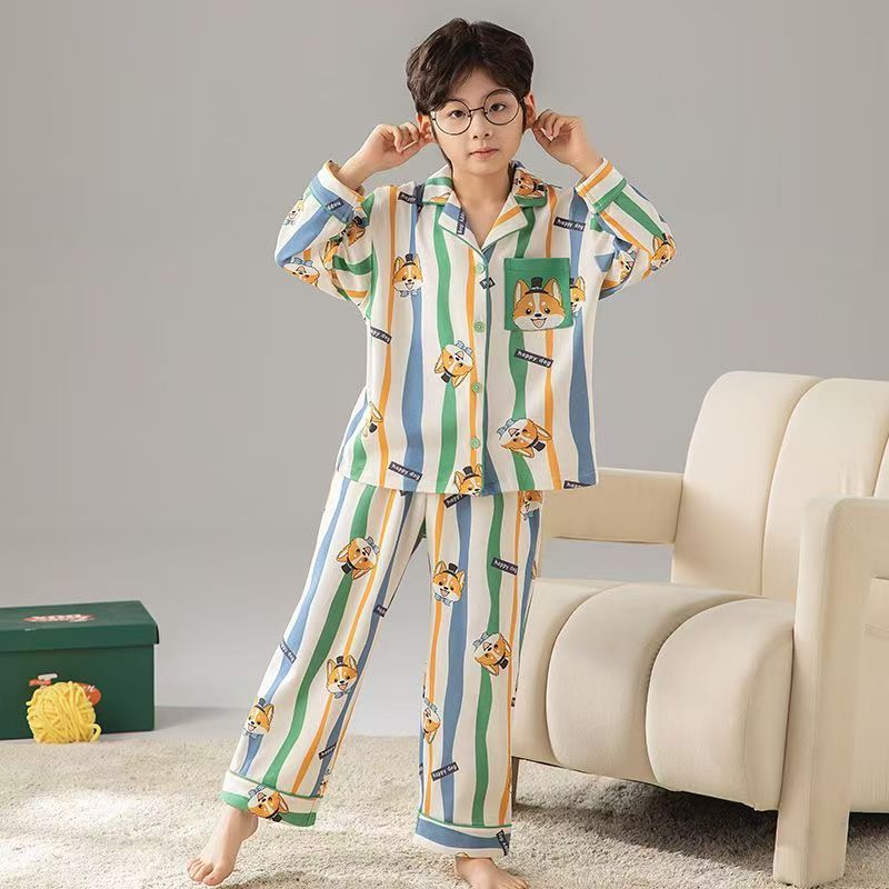 Cartoon Style Men Cotton Pajamas Long Sleeve (1) Spring autumn long sleeve cartoon men cotton pajama set