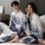 Spring autumn long sleeve cardigan couple satin pajama set