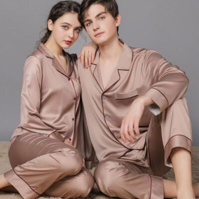 Spring autumn couple silk pajama set homewear