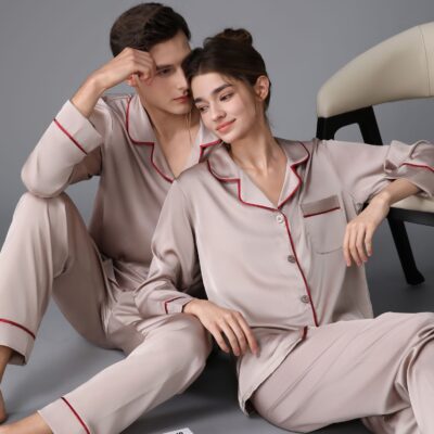 Spring autumn couple silk pajama set homewear