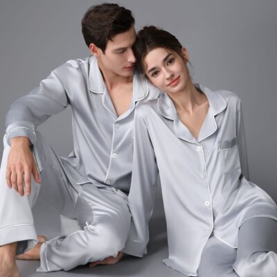 Spring autumn couple silk pajama set homewear