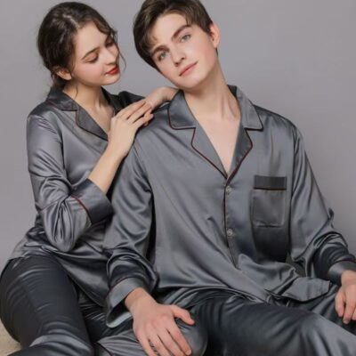 Spring autumn couple silk pajama set homewear