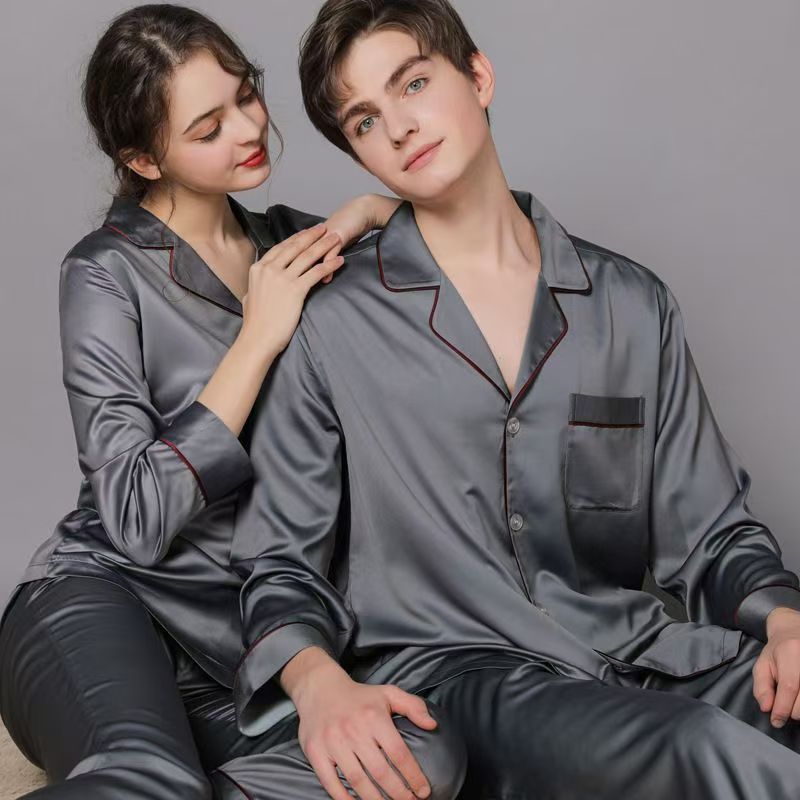 Spring autumn couple silk pajama set homewear