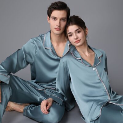 Spring autumn couple silk pajama set homewear