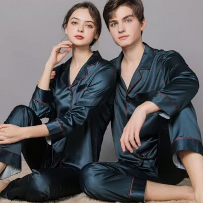 Spring autumn couple silk pajama set homewear