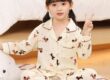 Spring autumn long sleeve cute cardigan girls cotton pajama set