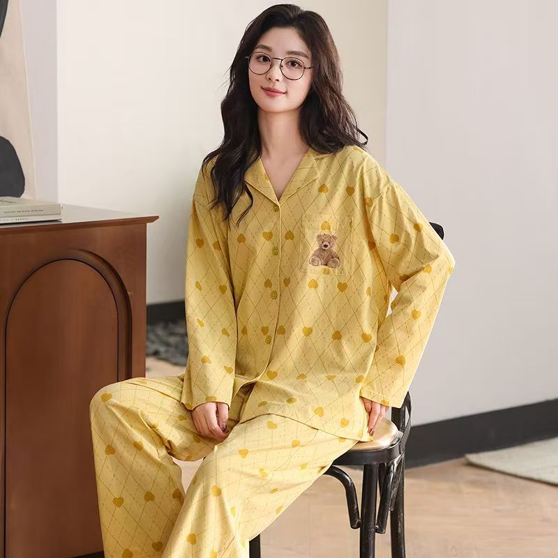 Spring autumn long sleeve cute cardigan women cotton pajamas