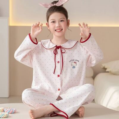 Cute cartoon long sleeve spring autumn girls cotton pajama set