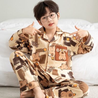 Cute fashion spring autumn cardigan boys cotton pajama set