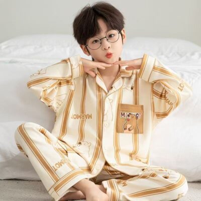 Cute fashion spring autumn cardigan boys cotton pajama set