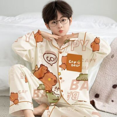 Cute fashion spring autumn cardigan boys cotton pajama set