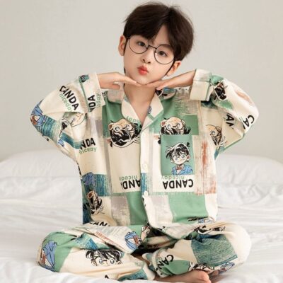 Cute fashion spring autumn cardigan boys cotton pajama set