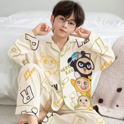 Cute fashion spring autumn cardigan boys cotton pajama set