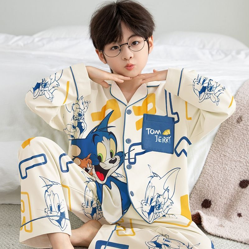 Cute fashion spring autumn cardigan boys cotton pajama set