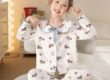 Cartoon doll collar long sleeve girls cotton pajama set