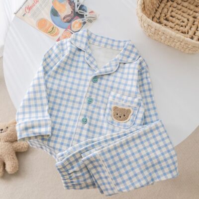 Long sleeve cardigan kids cotton pajama set