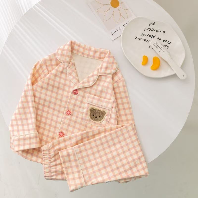 Long sleeve cardigan kids cotton pajama set