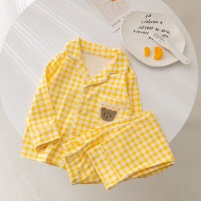 Long sleeve cardigan kids cotton pajama set