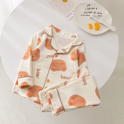 Long sleeve cardigan kids cotton pajama set