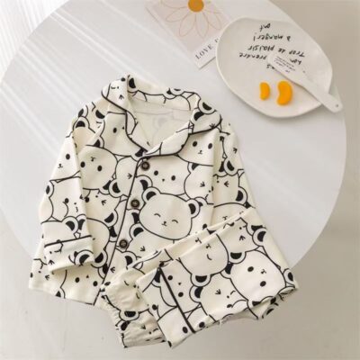 Long sleeve cardigan kids cotton pajama set